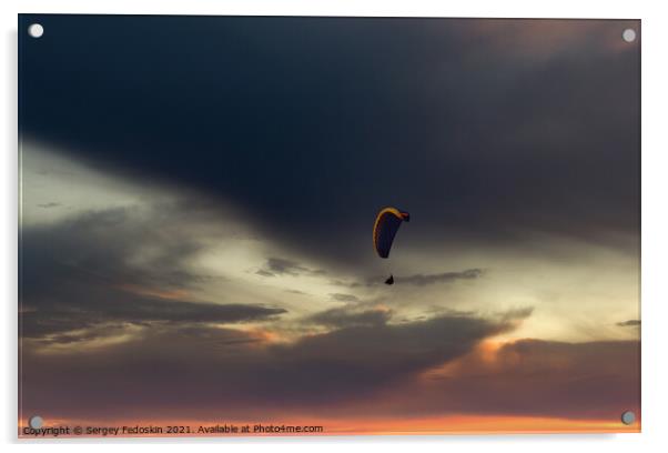 Paraglider flying in the beautiful sky against the background of Acrylic by Sergey Fedoskin