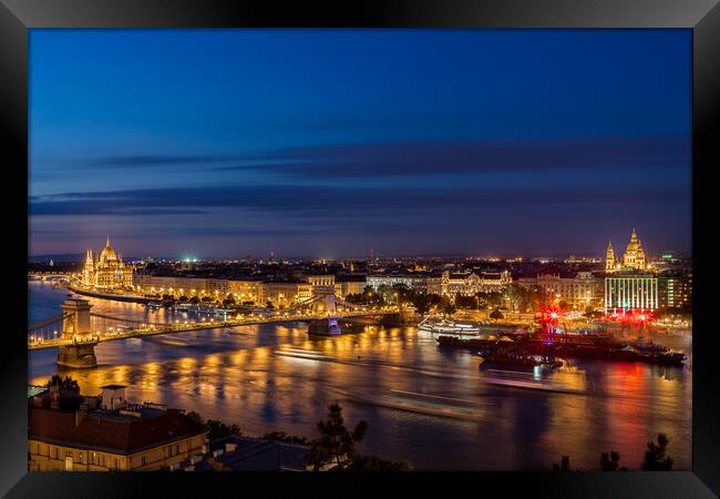 Budapest City By Night in Hungary Framed Print by Artur Bogacki