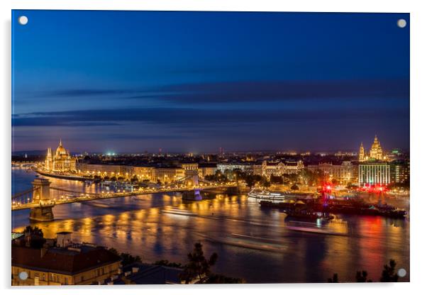 Budapest City By Night in Hungary Acrylic by Artur Bogacki