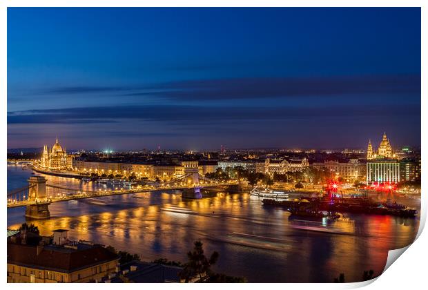 Budapest City By Night in Hungary Print by Artur Bogacki