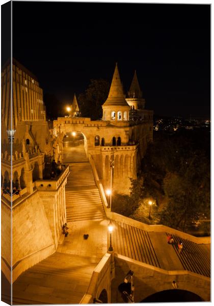 Stairs to Fisherman Bastion at Night in Budapest Canvas Print by Artur Bogacki