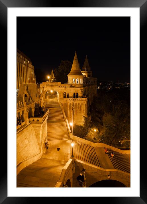 Stairs to Fisherman Bastion at Night in Budapest Framed Mounted Print by Artur Bogacki