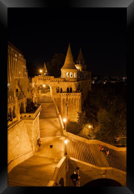 Stairs to Fisherman Bastion at Night in Budapest Framed Print by Artur Bogacki