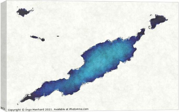 Anguilla map with drawn lines and blue watercolor illustration Canvas Print by Ingo Menhard