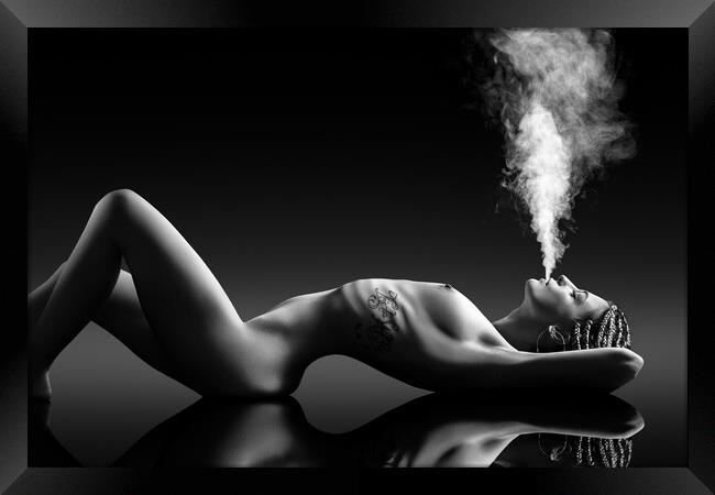 Sensual smoking lady Framed Print by Johan Swanepoel