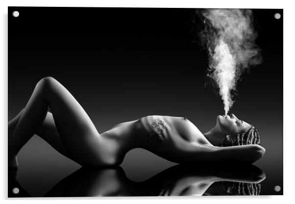 Sensual smoking lady Acrylic by Johan Swanepoel