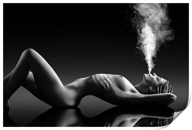 Sensual smoking lady Print by Johan Swanepoel