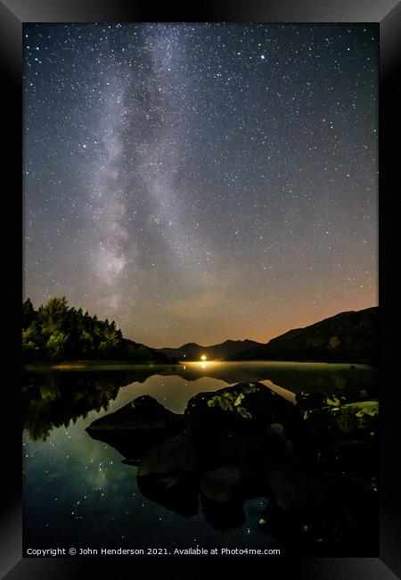 Llynnau Mymbyr and the Milky Way Framed Print by John Henderson