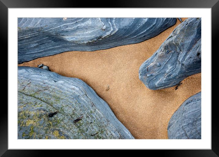Sand and rock abstract, Penbryn beach, Wales Framed Mounted Print by Andrew Kearton
