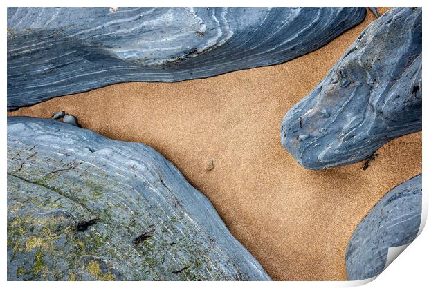 Sand and rock abstract, Penbryn beach, Wales Print by Andrew Kearton