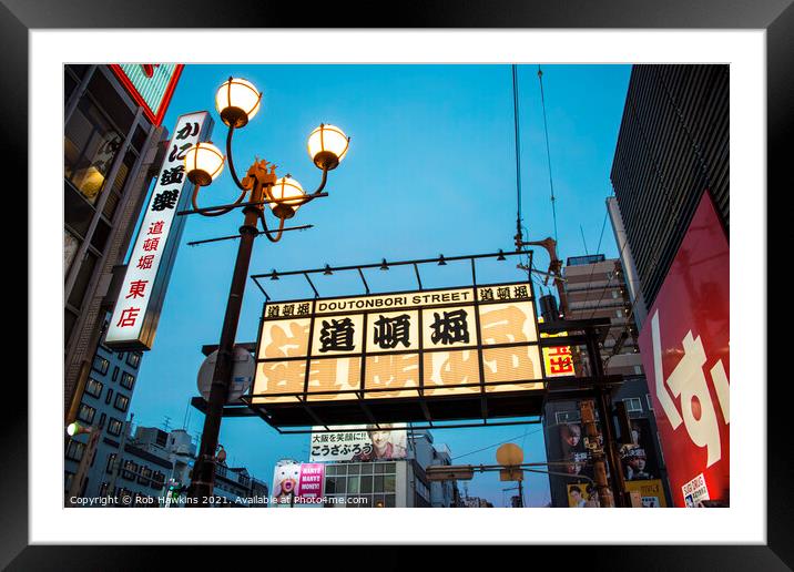 Doutonburi Street Framed Mounted Print by Rob Hawkins