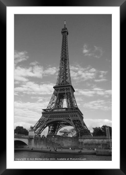 Eiffel Tower Paris France in monochrome Framed Mounted Print by Ann Biddlecombe