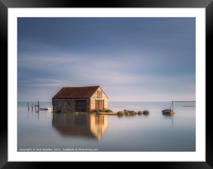 Flint Coal Shed Surrounded by Water Framed Mounted Print by Rick Bowden
