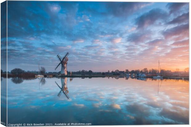 Tranquil Reflections of Thurne Mill Canvas Print by Rick Bowden