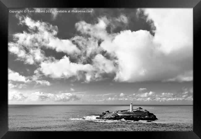 Clouds Over Godrevy Lighthouse Framed Print by Terri Waters