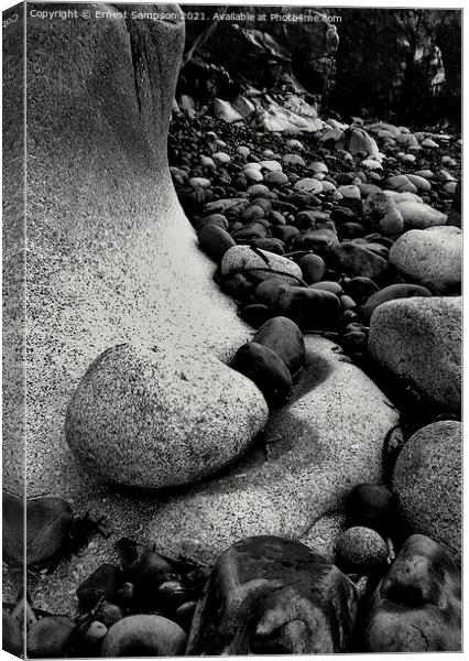 Pebbled Beach at Cot Valley Cove, St Just Cornwall Canvas Print by Ernest Sampson