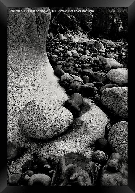 Pebbled Beach at Cot Valley Cove, St Just Cornwall Framed Print by Ernest Sampson