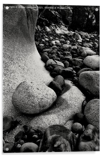 Pebbled Beach at Cot Valley Cove, St Just Cornwall Acrylic by Ernest Sampson