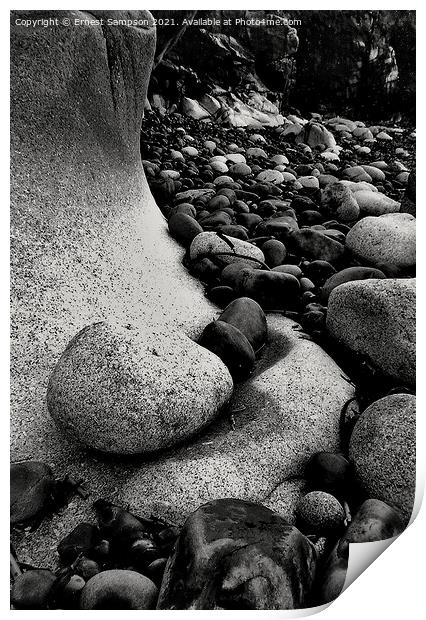 Pebbled Beach at Cot Valley Cove, St Just Cornwall Print by Ernest Sampson