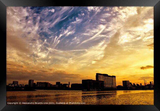 Sunset - London Royal Victoria Docklands Framed Print by Alessandro Ricardo Uva