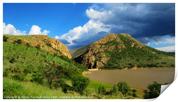 Dramatic clouds over Olifantsnek Dam, North West, South Africa Print by Adrian Turnbull-Kemp