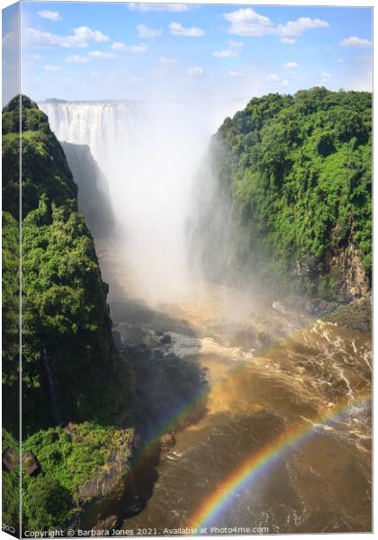 Victoria Falls and Rainbow Zambia Africa Canvas Print by Barbara Jones