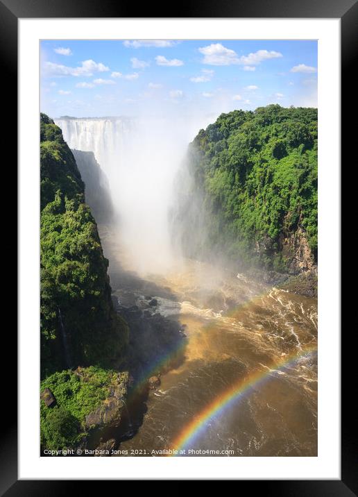 Victoria Falls and Rainbow Zambia Africa Framed Mounted Print by Barbara Jones