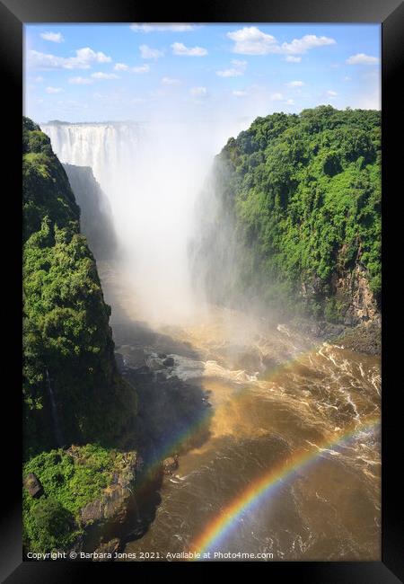 Victoria Falls and Rainbow Zambia Africa Framed Print by Barbara Jones