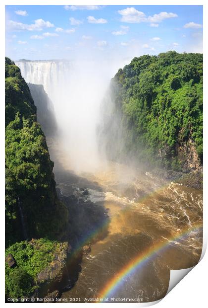 Victoria Falls and Rainbow Zambia Africa Print by Barbara Jones