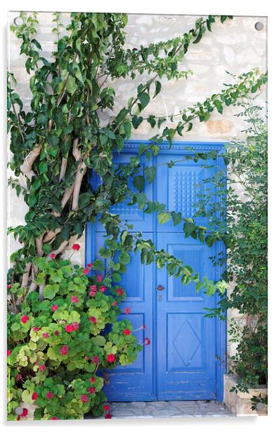 Old Blue Greek Door, Kastellorizo or Meis, Greece Acrylic by Neil Overy