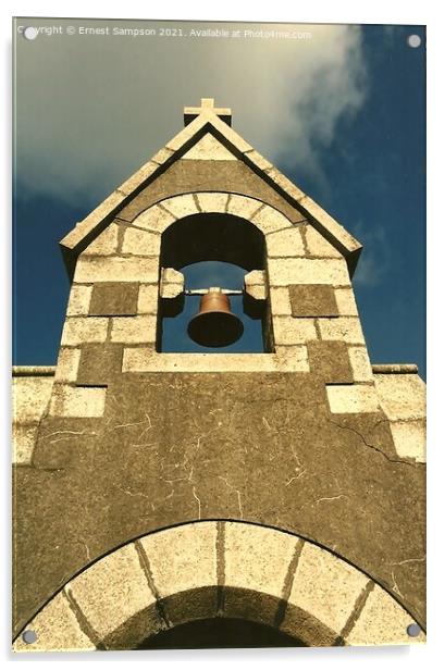 Church Bell Tower, St Day Road Cemetery Redruth  Acrylic by Ernest Sampson