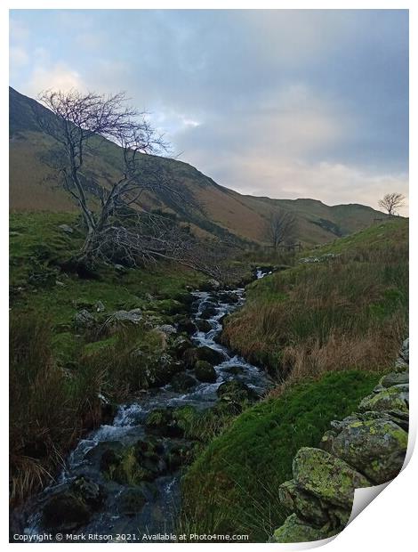 Crummock Water stream and Stone Wall Print by Mark Ritson