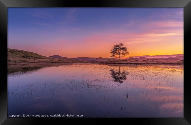 Colours of Sunset at Kelly Hall Tarn in Coniston  Framed Print by Jonny Gios