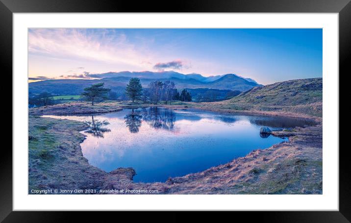 Pink Skies at Kelly Hall Tarn Framed Mounted Print by Jonny Gios