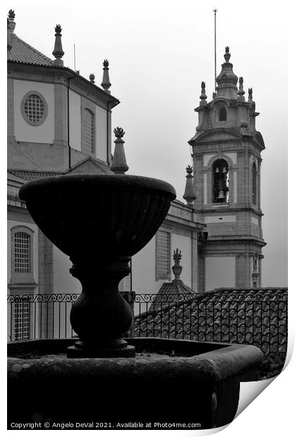 Water Fountain and Basilica in Bom Jesus de Braga Print by Angelo DeVal