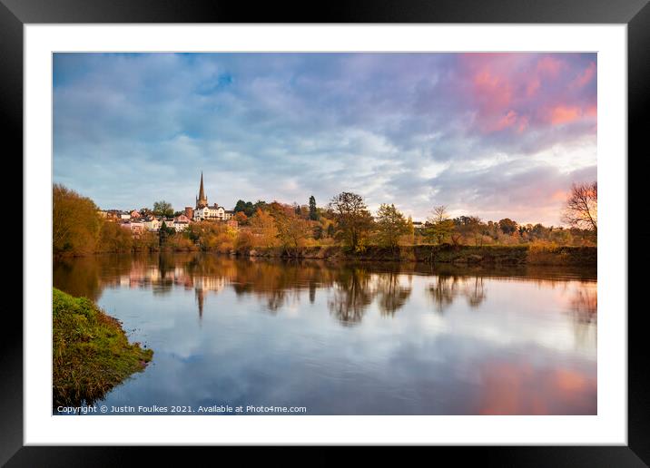 Ross on Wye, in a view from the River Wye, at sunset Framed Mounted Print by Justin Foulkes