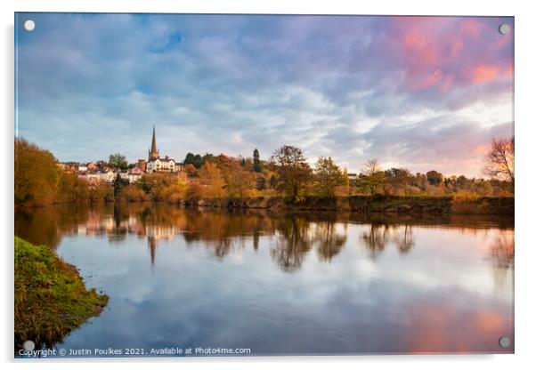 Ross on Wye, in a view from the River Wye, at sunset Acrylic by Justin Foulkes