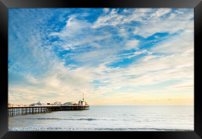 Brighton pier at sunset Framed Print by Justin Foulkes