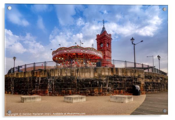 Cardiff Bay, the Carousel and the Pierhead Building Acrylic by Gordon Maclaren