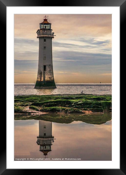 New Brighton Lighthouse at sunset  Framed Mounted Print by Phil Longfoot