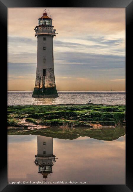 New Brighton Lighthouse at sunset  Framed Print by Phil Longfoot