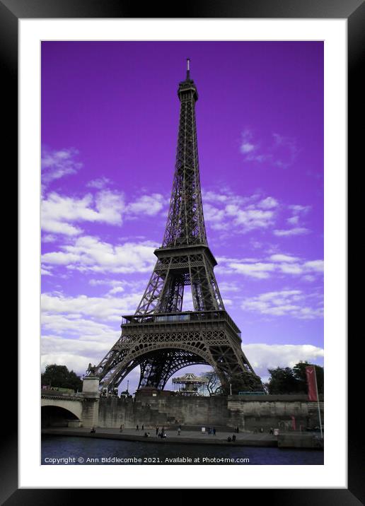 Eiffel Tower Paris, France in purple				 Framed Mounted Print by Ann Biddlecombe