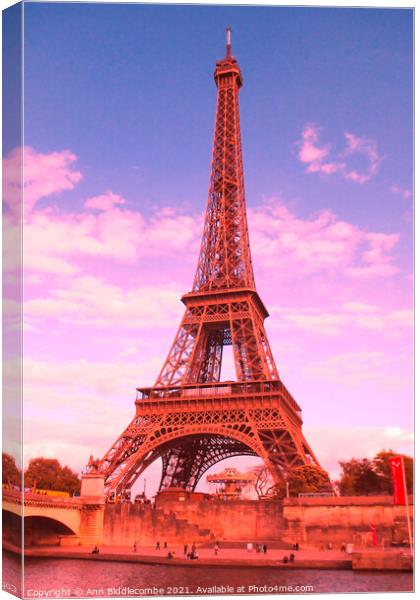 Eiffel Tower Paris, France in pastel				 Canvas Print by Ann Biddlecombe