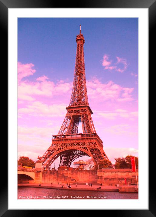 Eiffel Tower Paris, France in pastel				 Framed Mounted Print by Ann Biddlecombe