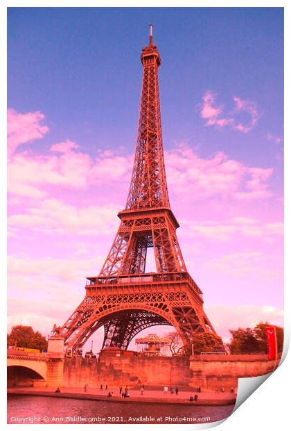 Eiffel Tower Paris, France in pastel				 Print by Ann Biddlecombe