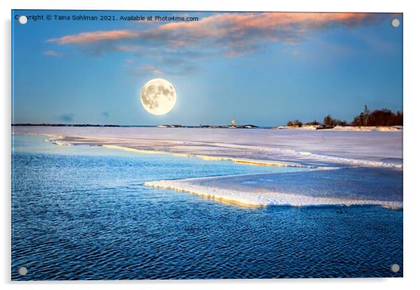 Full Moon Magic over Springtime Sea Acrylic by Taina Sohlman