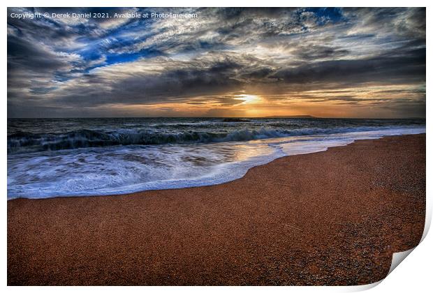 and the sun does down at Durdle Dor Print by Derek Daniel