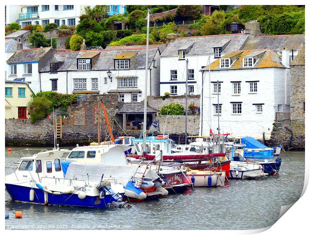Polperro harbour in South Cornwall. Print by john hill