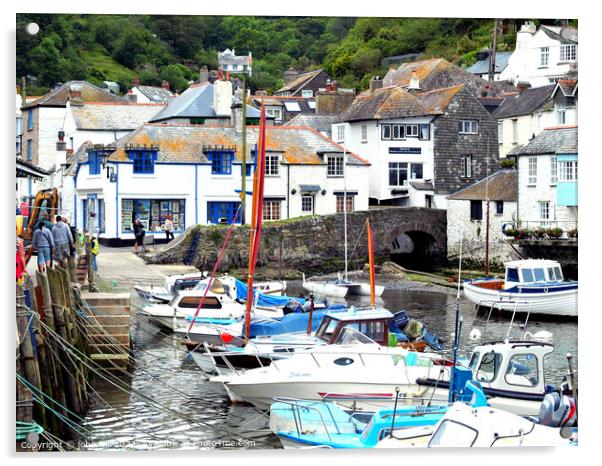 Harbour and town at Polperro in Cornwall. Acrylic by john hill