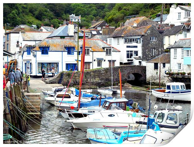 Harbour and town at Polperro in Cornwall. Print by john hill